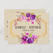 アールデコ紫フローラ水の色日付を保存 案内ポストカード (正面/裏面)