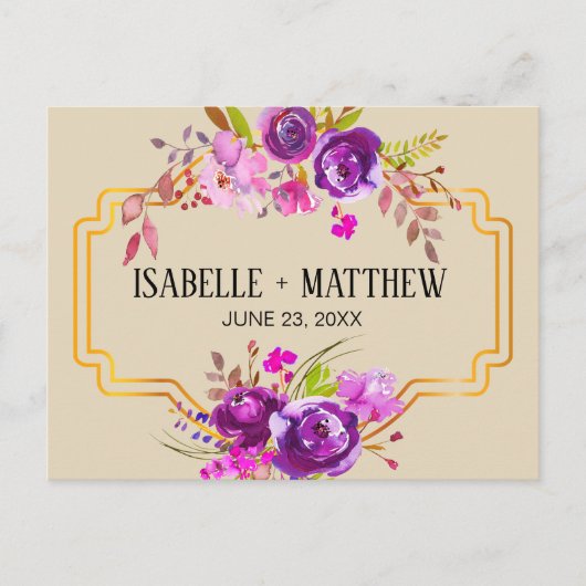 アールデコ紫フローラ水の色日付を保存 案内ポストカード (正面)