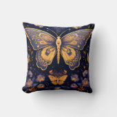 アールデコ紫モダン青金ゴールド蝶 クッション (正面)