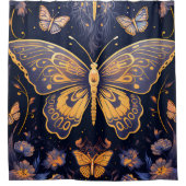 アールデコ紫モダン青金ゴールド蝶 シャワーカーテン (正面)