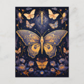 アールデコ紫モダン青金ゴールド蝶 ポストカード (正面)
