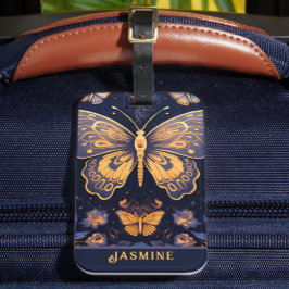 アールデコ紫モダン青金ゴールド蝶 ラゲッジタグ