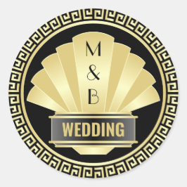 アールデコ結婚のエレガント金ゴールドブラック素晴らしギャツビー ラウンドシール