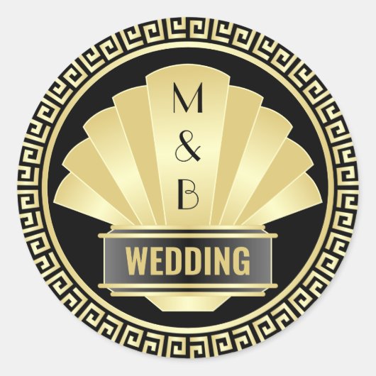 アールデコ結婚のエレガント金ゴールドブラック素晴らしギャツビー ラウンドシール (正面)