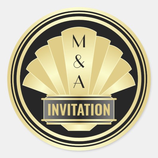 アールデコ結婚のエレガント金ゴールドブラック素晴らしギャツビー ラウンドシール (正面)