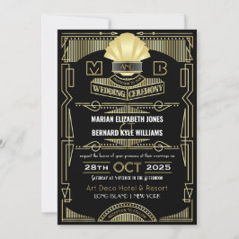 アールデコ結婚のエレガント金ゴールドブラック素晴らしギャツビー 招待状