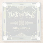 アールデコ結婚のエレガント金ゴールド黒の保存日付 ガラスコースター (裏面)