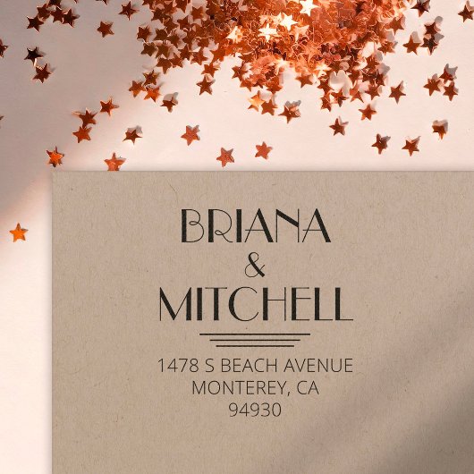 アールデコ結婚のカップルまたは家族の差出人住所 セルフインキングスタンプ