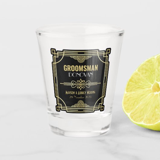 アールデコ結婚のグロムスマン金ゴールドブラック1920年代 ショットグラス (正面)