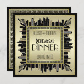 アールデコ結婚のシャンパン金ゴールドリハーサルディナー 招待状 (正面/裏面)