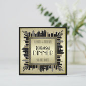 アールデコ結婚のシャンパン金ゴールドリハーサルディナー 招待状 (スタンド正面)