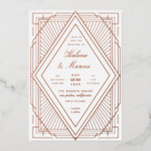 アールデコ結婚のダイヤモンドバラ金ゴールド 箔招待状 (正面)