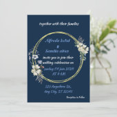 アールデコ結婚のダイヤモンドブルーとゴールドフォイルフローラ 招待状 (スタンド正面)