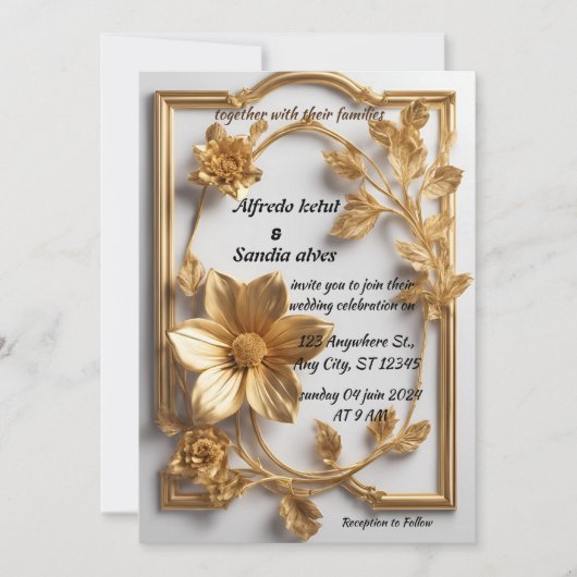 アールデコ結婚のダイヤモンドホワイトとゴールドフォイル 招待状 (正面)