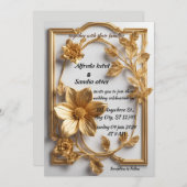 アールデコ結婚のダイヤモンドホワイトとゴールドフォイル 招待状 (正面/裏面)