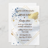 アールデコ結婚のダイヤモンドホワイトとゴールドフォイル 招待状 (正面/裏面)