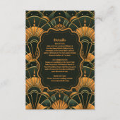 アールデコ結婚のダイヤモンド金ゴールドとグリーン エンクロージャーカード (正面)