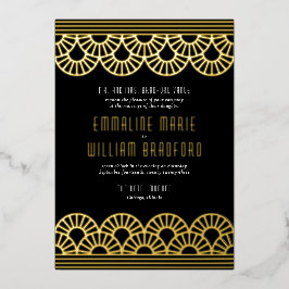 アールデコ結婚のファン金ゴールド 箔招待状