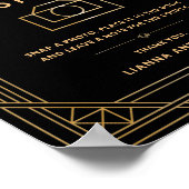 アールデコ結婚のフォトゲストブック黒金ゴールド標識 ポスター (角)