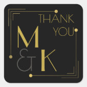 アールデコ結婚のブラック金ゴールドありがとうステッカー スクエアシール (正面)