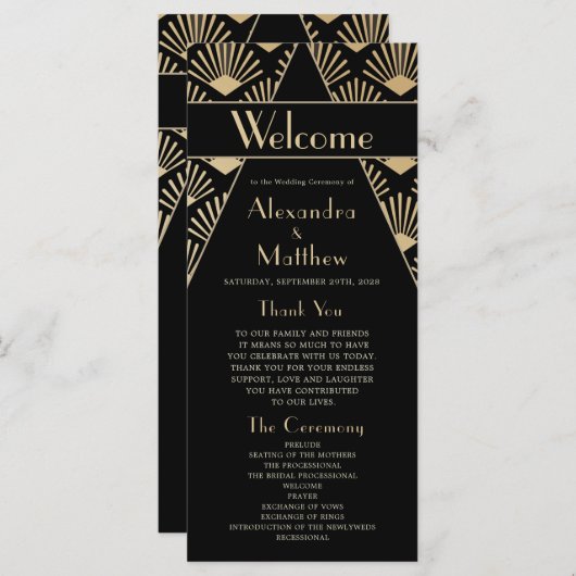 アールデコ結婚のブラック金ゴールド20年代ヴィンテージ プログラム (正面/裏面)