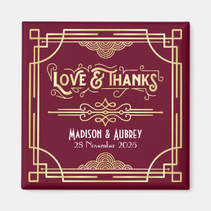 アールデコ結婚のラブ&感謝してい金ゴールドのバーグンディ·フォー マグネット