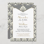 アールデコ結婚のリハーサルディナーグレーヴィンテージ 招待状 (正面/裏面)