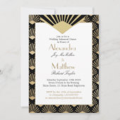 アールデコ結婚のリハーサルディナーブラック金ゴールド 招待状 (正面)
