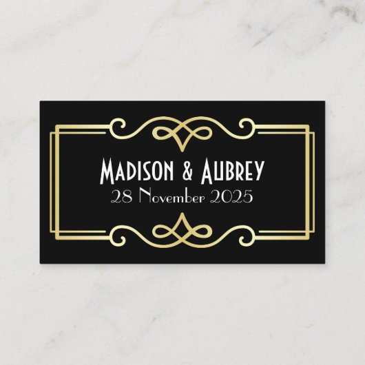 アールデコ結婚の愛と感謝してい金ゴールドブラックの好意 エンクロージャーカード (裏面)
