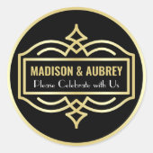 アールデコ結婚の愛と感謝してい金ゴールドブラックメール ラウンドシール (正面)