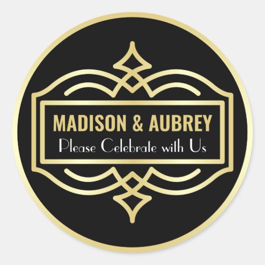 アールデコ結婚の愛と感謝してい金ゴールドブラックメール ラウンドシール (正面)