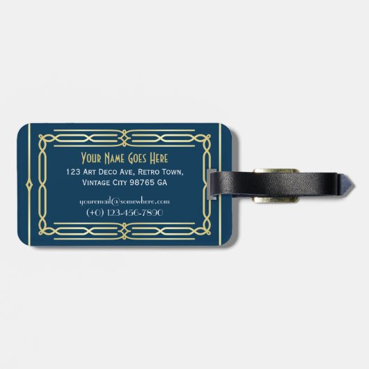 アールデコ結婚の愛と感謝してい金ゴールドブルーの好意 ラゲッジタグ (裏面横)
