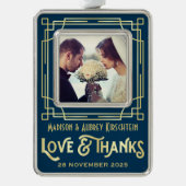 アールデコ結婚の愛と感謝してい金ゴールドブルー写真の追加 シルバープレートフレームオーナメント (正面)