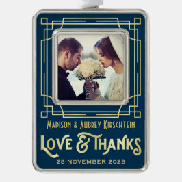 アールデコ結婚の愛と感謝してい金ゴールドブルー写真の追加 シルバープレートフレームオーナメント