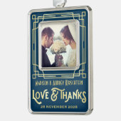 アールデコ結婚の愛と感謝してい金ゴールドブルー写真の追加 シルバープレートフレームオーナメント (左)