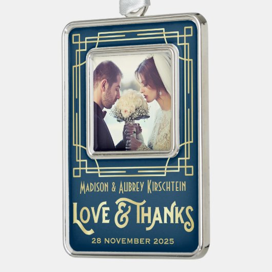 アールデコ結婚の愛と感謝してい金ゴールドブルー写真の追加 シルバープレートフレームオーナメント (左)