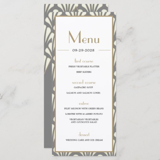 アールデコ結婚の灰色の轟音20代ヴィンテージ メニュー (正面/裏面)