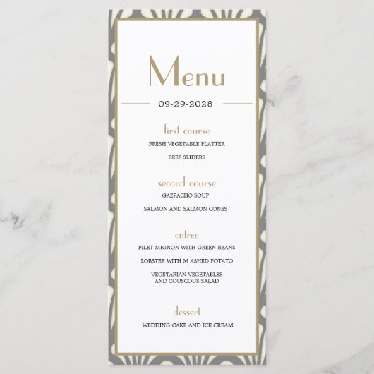 アールデコ結婚の灰色の轟音20代ヴィンテージ メニュー (正面)