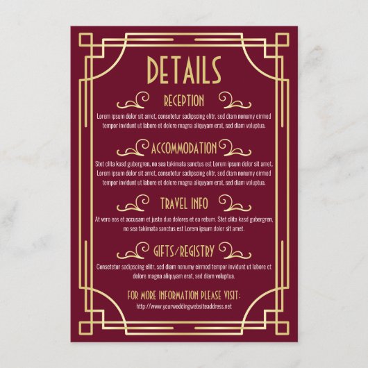 アールデコ結婚の詳細マップ宿泊情報 エンクロージャーカード (正面)