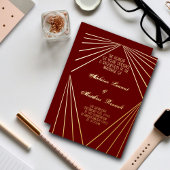 アールデコ結婚の赤と金ゴールド 箔招待状