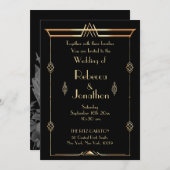 アールデコ結婚の金ゴールドオンブラックヴィンテージエレガンス 招待状 (正面/裏面)