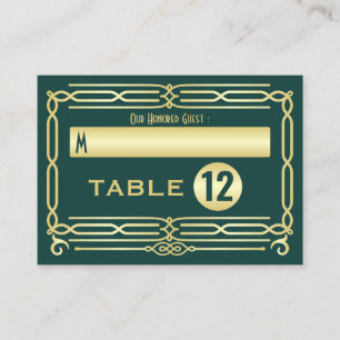 アールデコ結婚の金ゴールドグリーンエレガント設定エスコート プレイスカード