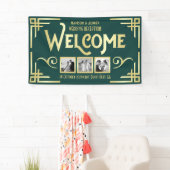 アールデコ結婚の金ゴールドグリーン3枚の写真へようこそ 横断幕 (インサイチュ)