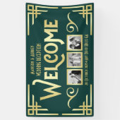 アールデコ結婚の金ゴールドグリーン3枚の写真へようこそ 横断幕 (縦)