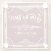 アールデコ結婚の金ゴールドブルゴーニュ日付を保存 ガラスコースター (裏面)