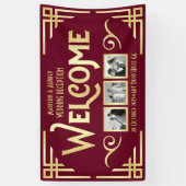 アールデコ結婚の金ゴールドブルゴーニュ3枚の写真へようこそ 横断幕 (縦)