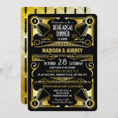 アールデコ結婚の金ゴールド&ブラックリハーサルディナー 招待状 (正面/裏面)