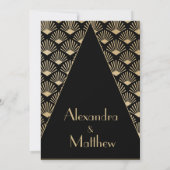 アールデコ結婚の黒い金ゴールドの轟音 招待状 (裏面)
