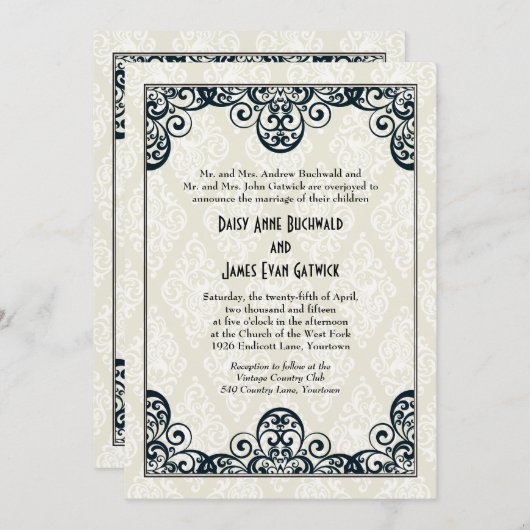 アールデコ結婚の 招待状 (正面/裏面)