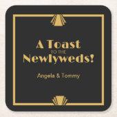 アールデコ結婚コースター | ギャツビーパーソナライズされた スクエアペーパーコースター (正面)